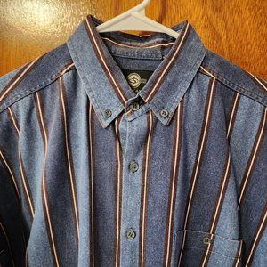 Men's Medium Antana Blue W/ Maroon/White Stripes Short Sleeve Button Down Shirt